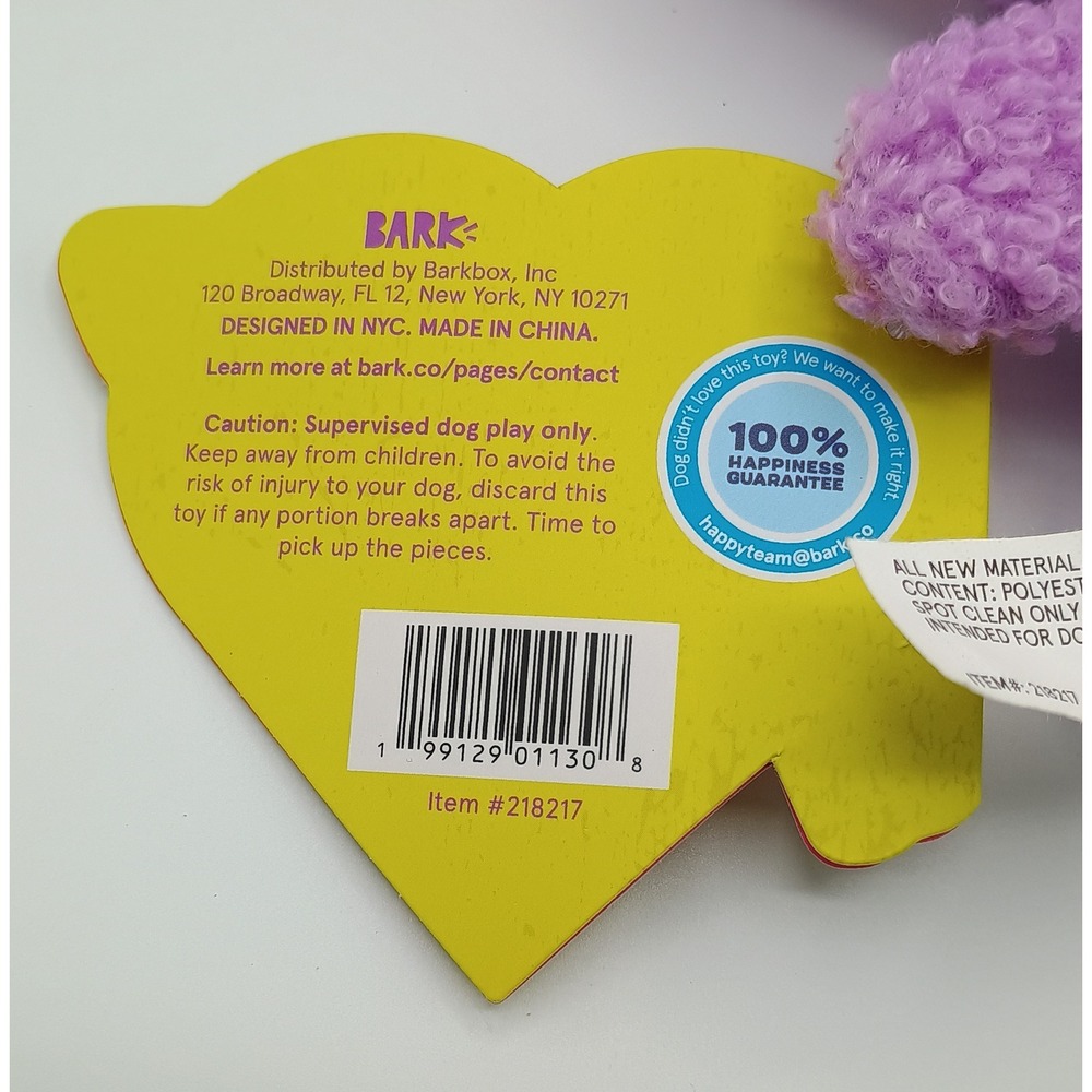 7.5" BARK Purple Pink Valentine Square Bear Dog Toy New w/ Tag 2 - Picture 3 of 3